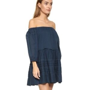 Free People Ruffle Lace Oversized Blue Mini Dress Small Cotton Cottage Boho Fem